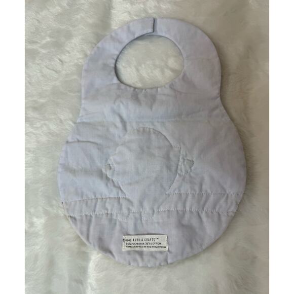 VTG 80s Hand Crafted Nursery Rhyme Humpty Dumpty Quilted Fabric Blue Baby Bib - Picture 5 of 12